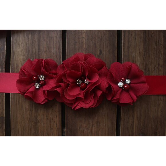 Bridesmaid And Flowergirls Sashes Wedding Sash Pearls Flowers Belts (burgundy)💜 - Picture 4 of 6